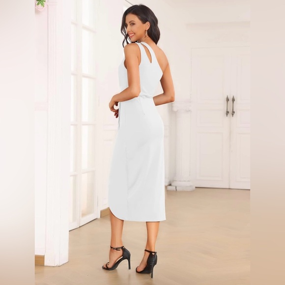 LILLUSORY Women's One Shoulder Sleeveless Cutout Ruched Wrap Slit Midi Dress - Picture 4 of 8